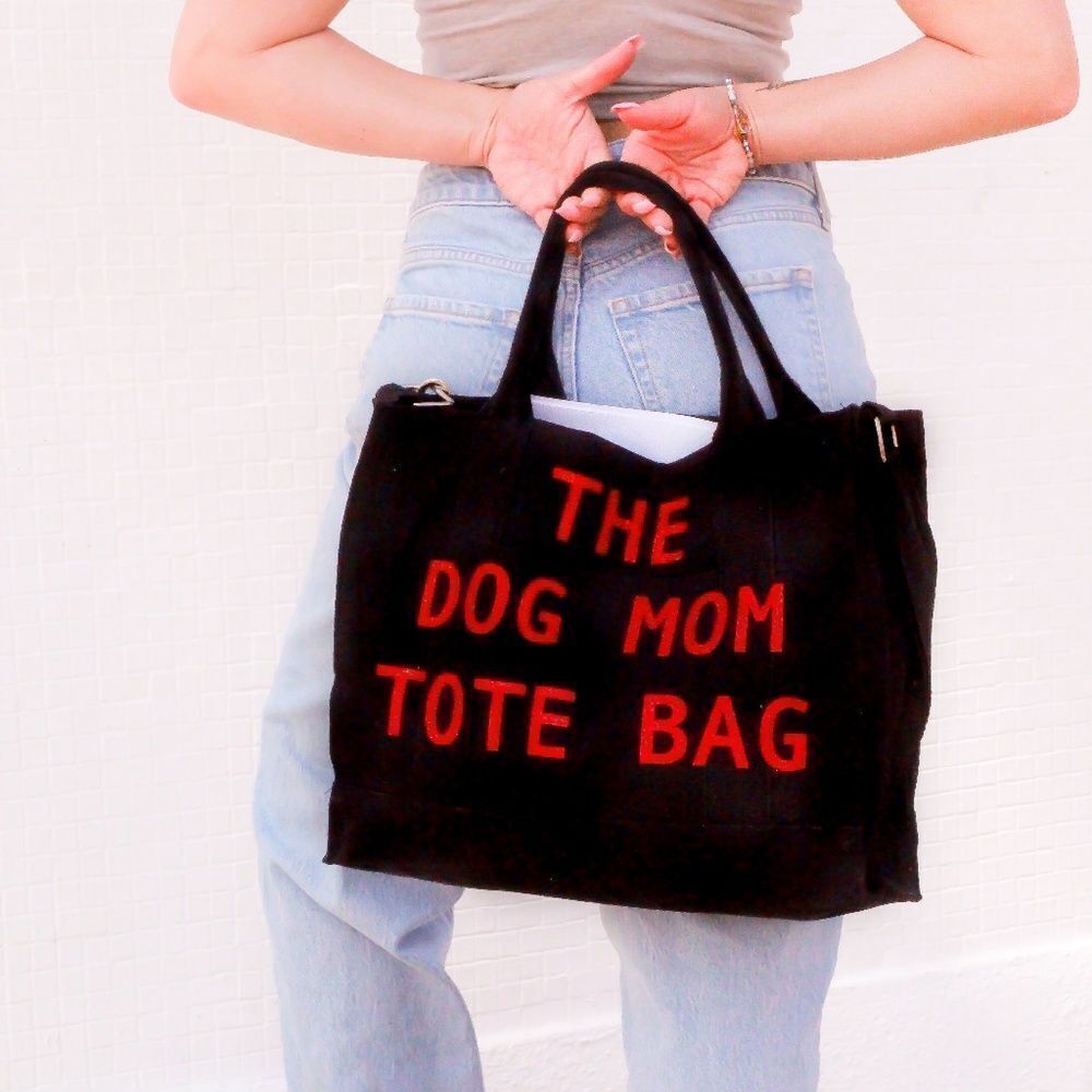 Louadore The Dog Mom Tote Bag Black and Red